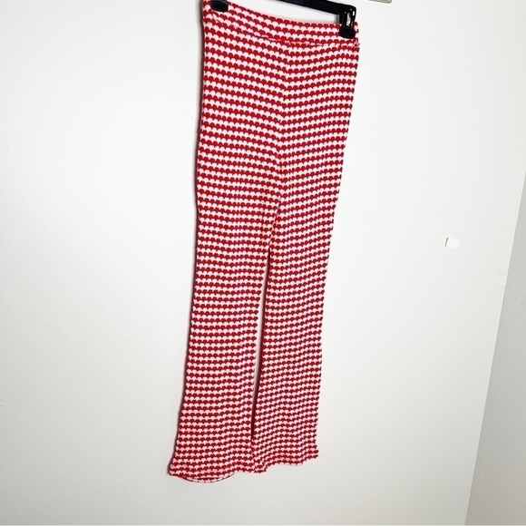 Zara Red White Knit High Waist Flare Leg Pants Trousers - Picture 4 of 8